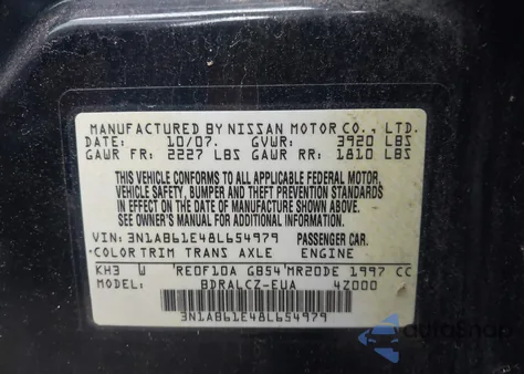 2008 Nissan Sentra 2.0/2.0S/2.0Sl из США, поврежденный, VIN 3N1AB61E48L654979